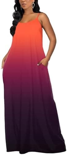 OFEEFAN Women's Maxi Dresses Summer Spaghetti Strap Dress with Pockets - Image 3