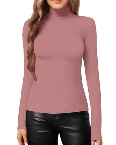 MANGOPOP Women's Mock Turtle Neck Slim Fit Long Sleeve T Shirt Tight Tops Tee Marsala - Image 3