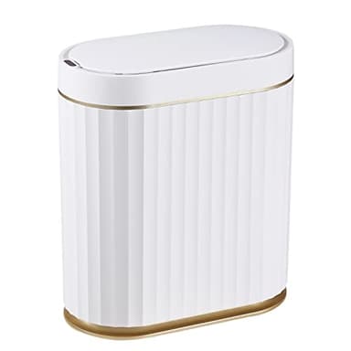 ELPHECO Automatic Motion Sensor Trash Can - 2 Gallon Slimline for Bathroom, Bedroom, Kitchen, Office - White with Gold Trim - Image 1