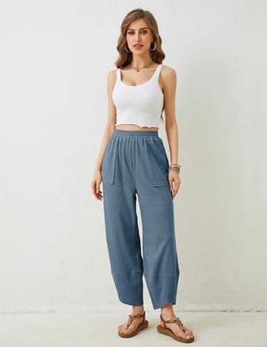 Womens Baggy Wide Leg Pants Summer Casual Elastic Waist Palazzo Harem Pants with Pockets - Image 4