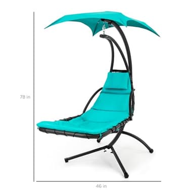 Best Choice Products Outdoor Hanging Curved Steel Chaise Lounge Chair Swing w/Built-in Pillow and Removable Canopy - Teal - Image 2