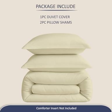 eBeddy Linens Duvet Cover Set Full Size 80x90 Inch 100% Cotton Soft and Breathable 3 Pieces (1 Duvet Cover & 2 Pillow Shams) Premium Bedding Collection Zipper Closure & Corner Ties, Ivory Solid - Image 5