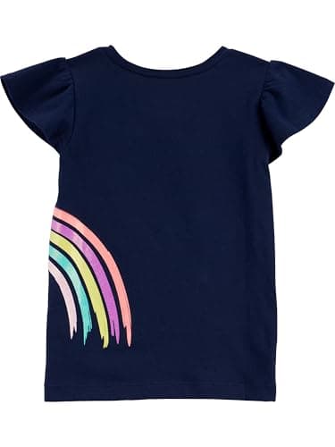 Simple Joys by Carter's Girls' Short-Sleeve Shirts and Tops, Pack of 3, Grey Rainbow/Light Orange Mixed Print/Navy Unicorn, 2T - Image 2