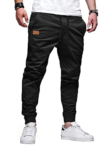 JMIERR Mens Casual Joggers Pants - Cotton Drawstring Chino Cargo Pants Hiking Outdoor Twill Track Jogging Yoga Sweatpants Travel Essentials Jogger Pants with Pockets for Men, 3XL, A Black - Image 1