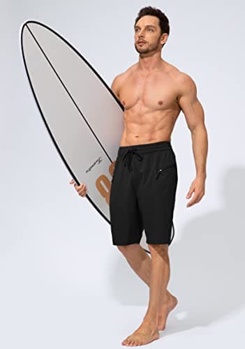 Men's Swim Trunks Quick Dry Board Shorts with Zipper Pockets Beach Shorts Bathing Suits for Men - No Mesh Liner(Black,M) - Image 2