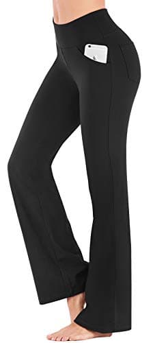 IUGA Yoga Pants Women Wide Leg High Waist Bootcut Workout Flare Leggings Tummy Control Work Dress Pants Women 4 Pockets Black - Image 1