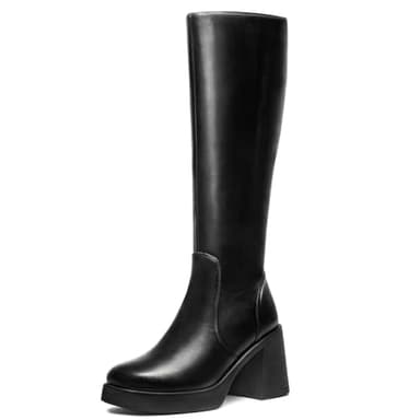 Choiran Black Knee High Boots for Women - Wide Calf Platform Tall Boots Square Toe Chunky Block Heeled Gogo Boots B 8.5 - Image 1