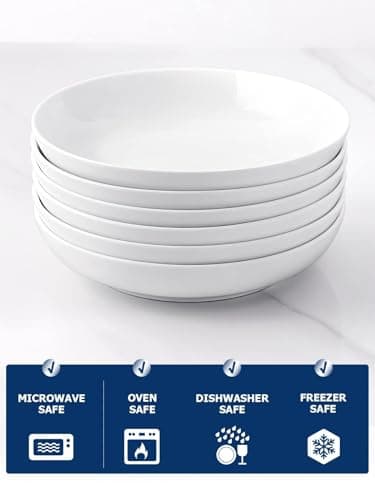 Y YHY Pasta Bowls, 30oz Salad Bowls White Soup Bowls Large Pasta Serving Bowl Porcelain Pasta Plates Wide and Shallow Bowls Set of 6 Microwave Dishwasher Safe Valentines Day Gift - Image 6