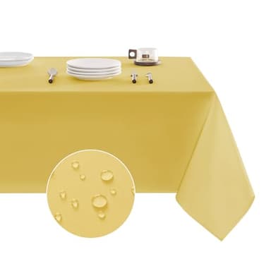Veblandy Table Cloth Rectangle Waterproof Spill-Proof Wrinkle-Free Tablecloth Washable, Kitchen Dining Tabletop Decoration, Fabric Table Cover for Indoor and Outdoor Use, 60 x 120 Inch, Yellow - Image 1