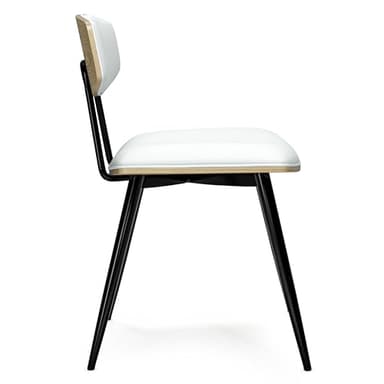 SIMPLIHOME Mavis Dining Chairs - Mid-Century Modern Iron Frame and Vegan Faux Leather Kitchen Chair Set in White, Dining Room Seating with Curved Wood Veneer Backrest and Padded Seat (Set of 2) - Image 5