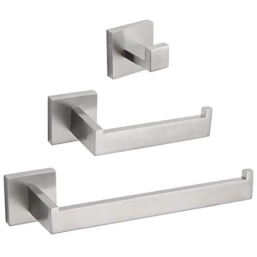 VELIMAX Premium Stainless Steel 3-Piece Bathroom Hardware Accessories Set Wall Mounted Bathroom Hardware Kit - Robe Hook Toilet Paper Holder Towel Ring, Brushed - Image 1