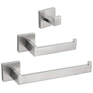 VELIMAX Premium Stainless Steel 3-Piece Bathroom Hardware Accessories Set Wall Mounted Bathroom Hardware Kit - Robe Hook Toilet Paper Holder Towel Ring, Brushed - Image 1