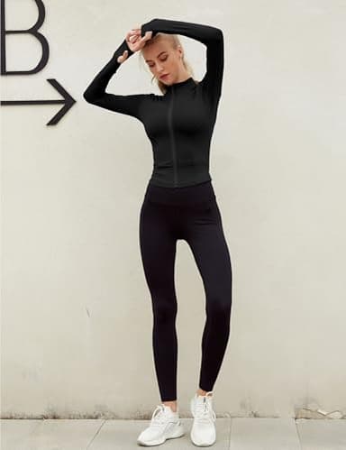 Lviefent Womens Lightweight Full Zip Running Track Jacket Workout Slim Fit Yoga Sportwear with Thumb Holes (Black, Small) - Image 8