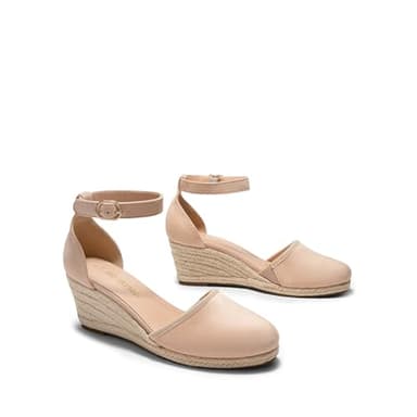DREAM PAIRS Women's Espadrilles Closed Toe Ankle Strap Dressy Platform Wedge Sandals,Size 5,Nude-Suede,AMANDA-2 - Image 3