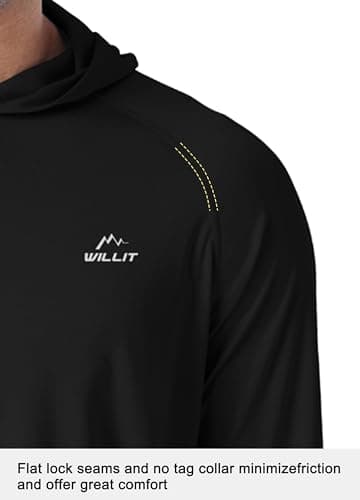 Willit Men's Sun Shirts UPF 50+ Rash Guard Long Sleeve Sun Protection Hoodie SPF UV Fishing Lightweight Athletic Running Black XXL - Image 3
