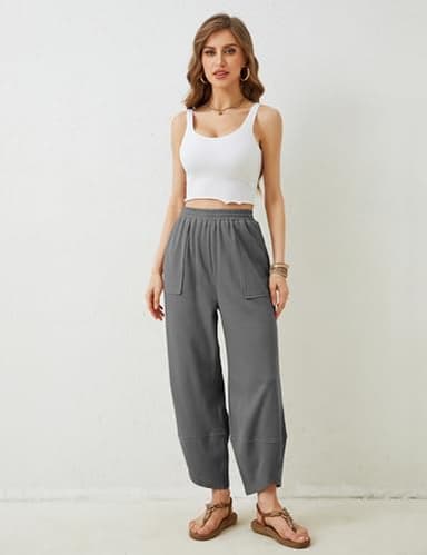 Xiaoxuemeng Womens Baggy Wide Leg Pants Casual Elastic Waisted Palazzo Harem Pants with Pockets(Darkgrey-XL) - Image 3
