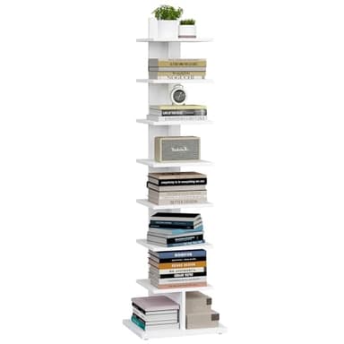 TUTOTAK Narrow Bookshelf, 8-Tier Bookcase, Spine Book Shelf for Small Space, Corner Standing Shelf for Living Room, Office, Study, Entryway, White BS06BW008 - Image 9