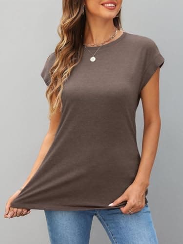 AUTOMET Womens Summer Tops T Shirts Cap Sleeve Business Casual Dressy Spring Fashion Outfits Cute Trendy Vacation Clothes 2025 CoffeeGrey L - Image 7