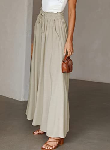 Dokotoo Beach Vacation Clothes for Women High Waist Drawstring Wide Leg Long Beach Pants Casual Loose Breathable Lounge Trousers for Women Cover Ups Fashion Clothing with Pockets Beige M - Image 3