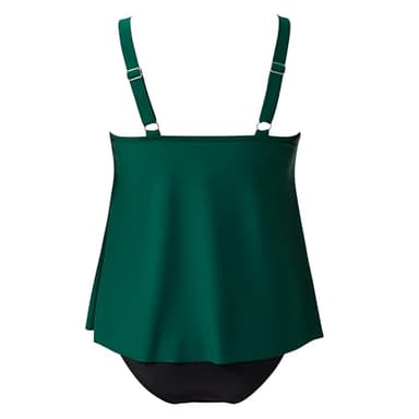 SUUKSESS Women Slimming Tummy Control Tankini Bathing Suits Ruffle High Waisted High Neck 2 Piece Swimsuits(Green Black,2XL) - Image 5