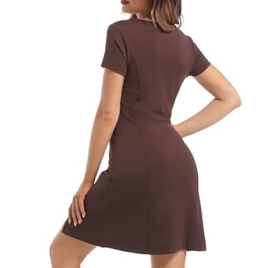 BANZHUKE Women's Sexy Square Neck Bodice Dress Casual Short Sleeve Stretch Summer Side Slit Loose A Line Dresses (XL, Carob Brown) - Image 3