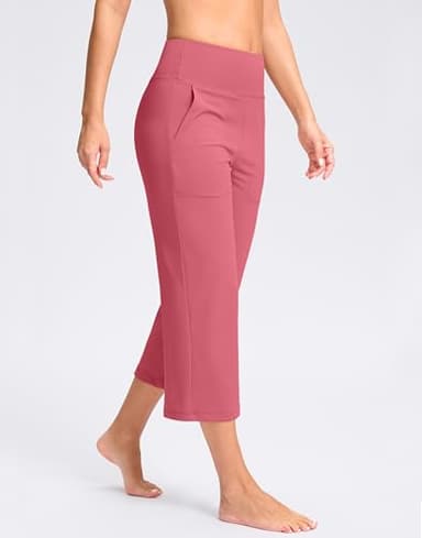 Women's Capri Pants with Pockets High Waist Yoga Pants Wide Leg Workout Crop Summer Pants for Casual, Travel, Exercise(Berry Rose, S) - Image 2