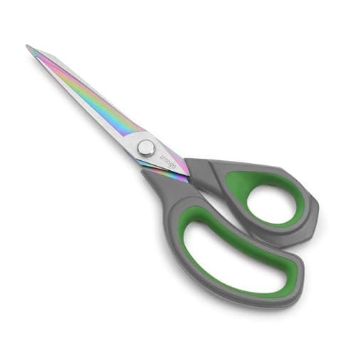 LIVINGO Professional Sharp Fabric Scissors - Titanium Coated Forged Steel Heavy Duty Shears All Purpose for Sewing Craft Cutting Cloth, Paper, Leather, 9.5 Inches, Gray/Green - Image 1