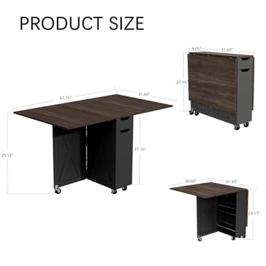 3imothrix Folding Dining Table, Small Dining Table, Space Saving Dining Table with 6 Wheels, Kitchen Table Sewing Table for Small Spaces (Black Dark Brown) - Image 4