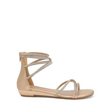 DREAM PAIRS Women's Ankle Strap Flat Sandals Summer Dressy Strappy Gladiator Rhinestones Sandals,Size 11,Gold,WEITZ - Image 2