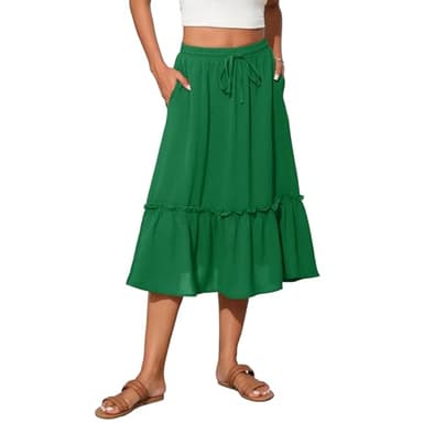 Witsmile Womens Skirts Midi Length with Pockets Flowy Skirts for Women Trendy Summer Beach Cover-Ups(Green,M) - Image 1