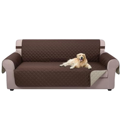 U-NICE HOME Reversible Sofa Cover Couch Cover for Dogs with Elastic Straps Water Repellent Furniture Protector for Pets Couch Cover for 3 Cushion Couch (Sofa, Coffee/Beige) - Image 1