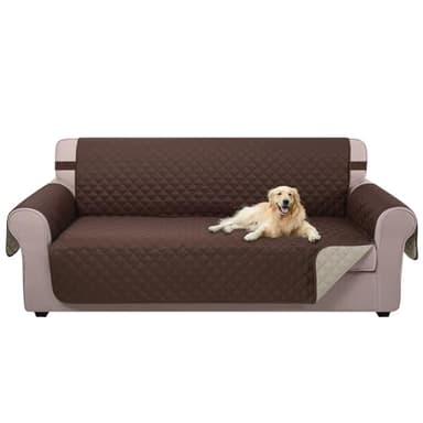 U-NICE HOME Reversible Sofa Cover Couch Cover for Dogs with Elastic Straps Water Repellent Furniture Protector for Pets Couch Cover for 3 Cushion Couch (Sofa, Coffee/Beige) - Image 1