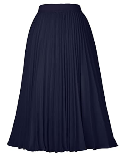 GRACE KARIN Womens Summer Chiffon Skirts Flared Pleated Midi Skirt Dark Navy XL - Image 3