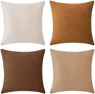MONDAY MOOSE Decorative Throw Pillow Covers Cushion Cases, Set of 4 Soft Velvet Modern Designs, Mix and Match for Home Decor, Pillow Inserts Not Included (20x20 inch, Brown/Beige - Image 3