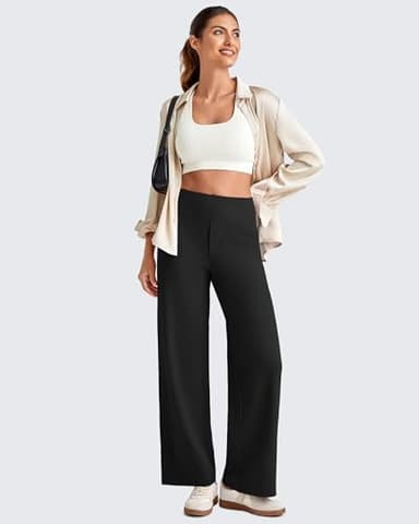 G4Free Wide Leg Yoga Pants for Women Yoga Ankle Length Cropped High Waisted Dress Pants with Pockets for Casual Summer Travel(Black,M,25.5") - Image 5