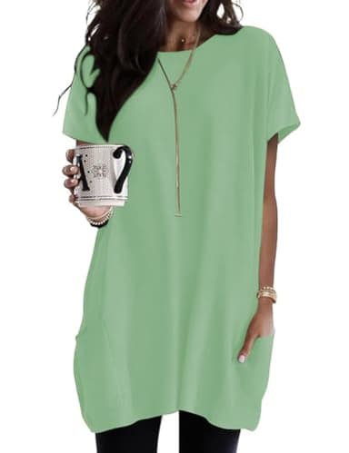 Women's Bikini Cover Up Shirts Trendy Summer Oversized Ladies Blouses With Pockets Plus Size Workout Clothes To Wear With Leggings Light Green L - Image 1