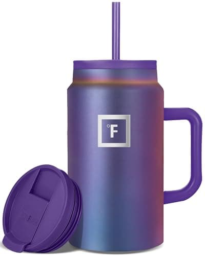 IRON °FLASK Co-Pilot Insulated Mug w/Straw & Flip Cap Lids - Cup Holder Bottle for Hot, Cold Drink - Leak-Proof - Water, Coffee Portable Travel Mug - Aurora, 50 Oz - Image 1