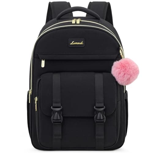 LOVEVOOK School Backpack for Teen Girls, Student Backpack Purse for 14-16 Teenage, Cute Kid Bookbag, Back to School Backpacks Fit 15.6 Inch Laptop, Large College Travel Bag, Black - Image 1