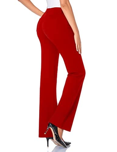 Tapata Women's 28''/30''/32''/34'' Stretchy Bootcut Dress Pants with Pockets Tall, Petite, Regular for Office Work Business 34",Red,M - Image 2