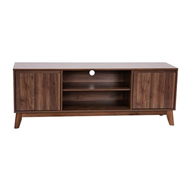 Taylor & Logan Haisley Mid-Century Modern 60" Media Center with Two Soft Close Doors and Adjustable Shelving in Dark Walnut - Image 3