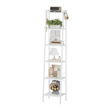 Hzuaneri Ladder Shelf, Bookshelf Bookcase, Freestanding Corner Storage Shelve with 2 Hooks for Home Office, Living Room, Kitchen, Bedroom, Industrial, 6-Tier White BC13313W - Image 9