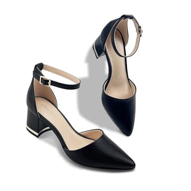 Women's Pointed Toe Low Chunky Heels Pump Shoes, Comfortable Heels for Women, Chunky Ankle Strap Dress Pumps Shoes for Wedding Office Party (Black PU, Adult, Women, 8, Numeric, US Footwear Size System, Medium) - Image 3