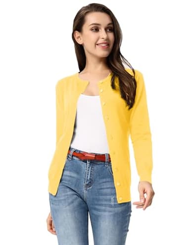 GRACE KARIN Yellow Cardigan Sweaters for Women Lightweight Button Down Long Sleeve Summer Fall Cardigans Jackets XL - Image 2