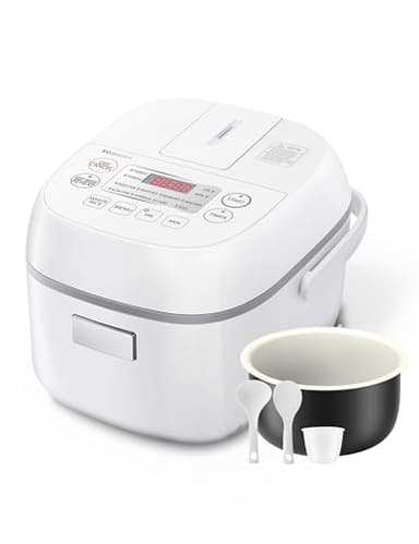 Toshiba Mini Rice Cooker, 3 Cups Uncooked Small Rice Cooker, Steamer & Warmer, With Fuzzy Logic And One-Touch Cooking, 24 Hour Delay Timer And Auto Keep Warm Feature, White - Image 1