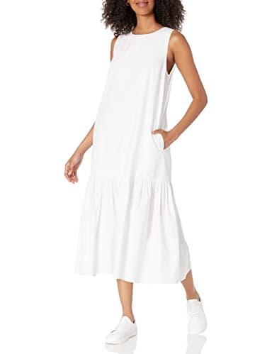 The Drop Women's Ilana Loose Sleeveless Wide-Hem Poplin Maxi Dress, White, XS - Image 1