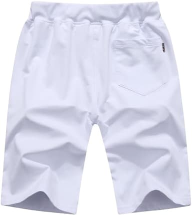 QPNGRP Mens Shorts Casual Drawstring Zipper Pockets Elastic Waist White 32 - Image 2