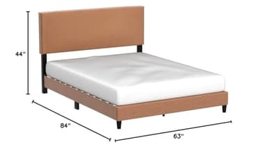 Edenbrook Platform Bed with Headboard – No Box Spring Needed – Faux Leather Upholstered Platform Bed Frame – Low Profile, Queen, Camel - Image 2