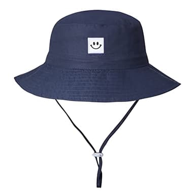 Baby Sun Hat Toddler Bucket Hat for Boys 2-7 Years 2pack Smile Face Grey/Navy - Image 3