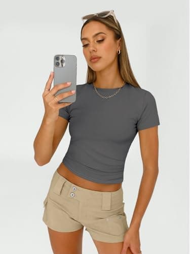 AUTOMET Womens 3 Piece Short Sleeve Shirts Basic Going Out Slim Fitted Crop Tops 2025 Summer Y2k Clothes Black,White,Gray M - Image 3