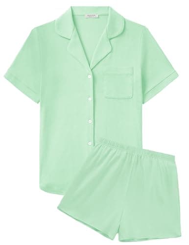 Ekouaer Cotton Pajamas for Women Set Short Sleeve Sleepwear Soft Button Down Pj Loungewear Aqua Green Small - Image 1